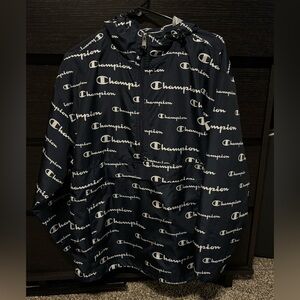 Champion Men's Logo Print Navy Hoodie